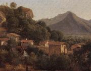 unknow artist View of a hill-top town in a mountainous landscpae USA oil painting reproduction